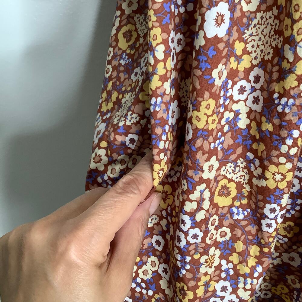 Everlane The Shirred Brown Ditzy Floral Yoke Cotton Mini Dress XS - Picture 5 of 9